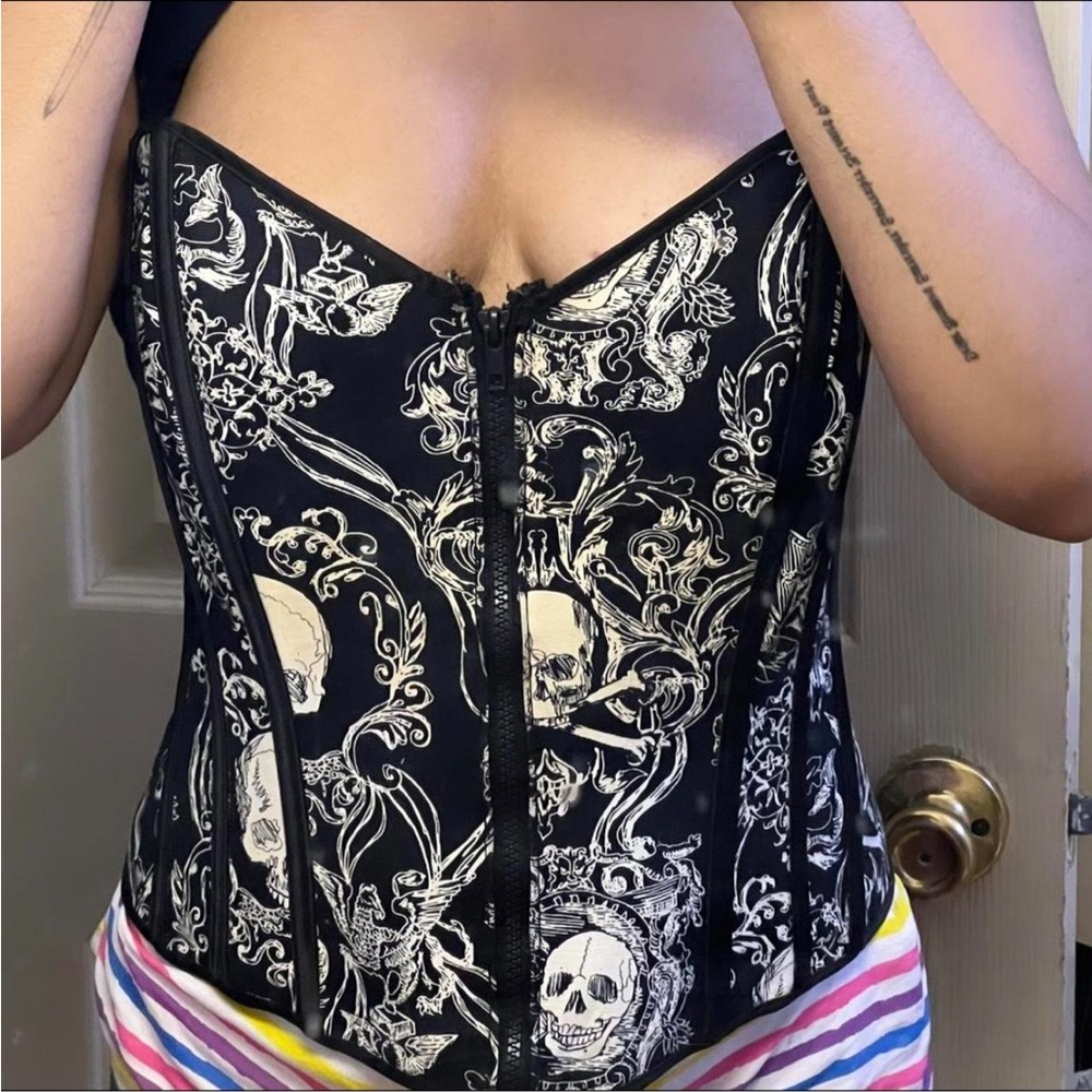 Off White/Black 90s era Skull Corset Top